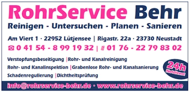 Rohrreinigung in Neustadt in Holstein 1 RohrService Behr